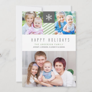 Modern Stripes Happy Holidays Photo Flat Cards