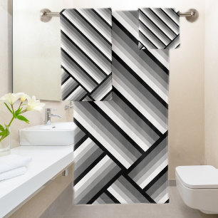 Modern stripes in black, white and gray - cool   bath towel set