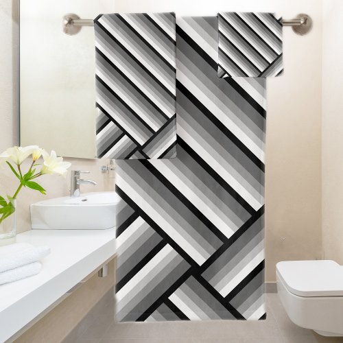 Modern stripes in black white and gray _ cool   bath towel set