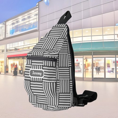 Modern stripes in black white and gray _ custom   sling bag