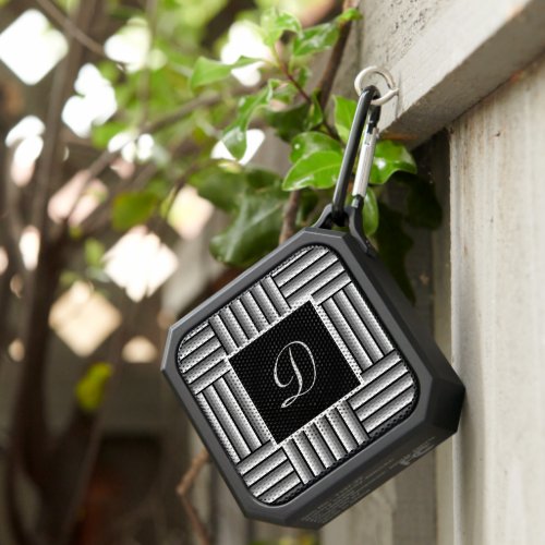 Modern stripes in black white and gray _ Monogram Bluetooth Speaker