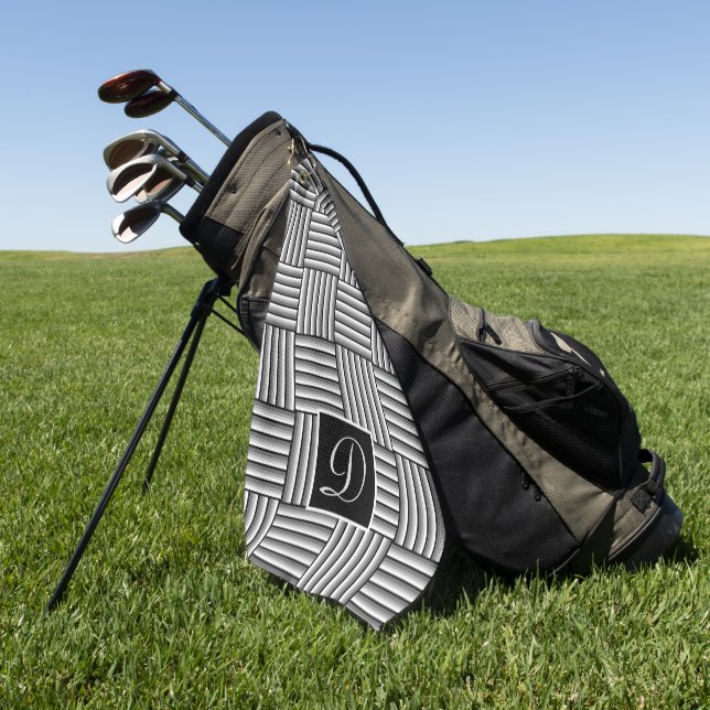 Modern stripes in black, white and gray - Monogram Golf Towel (Green)