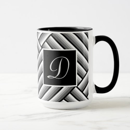 Modern stripes in black white and gray _ Monogram Mug