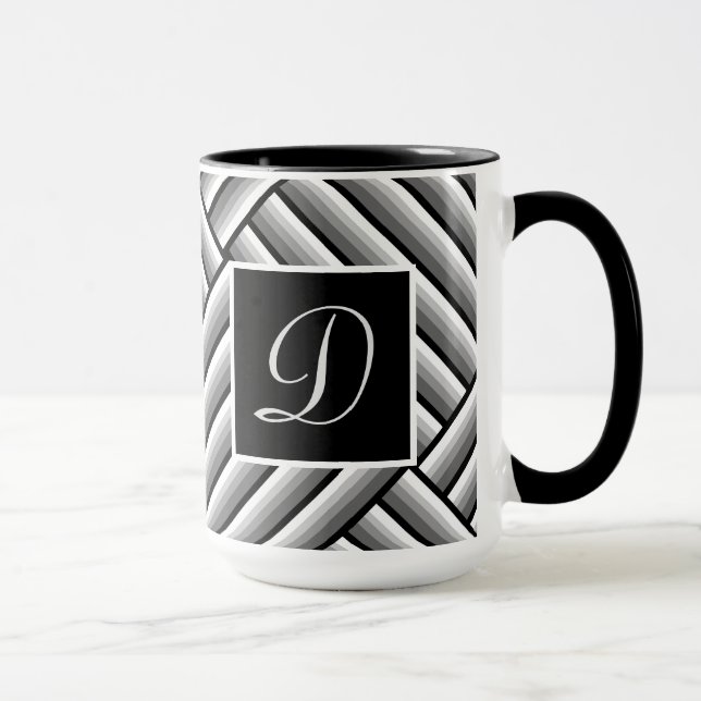 Modern stripes in black, white and gray - Monogram Mug (Right)