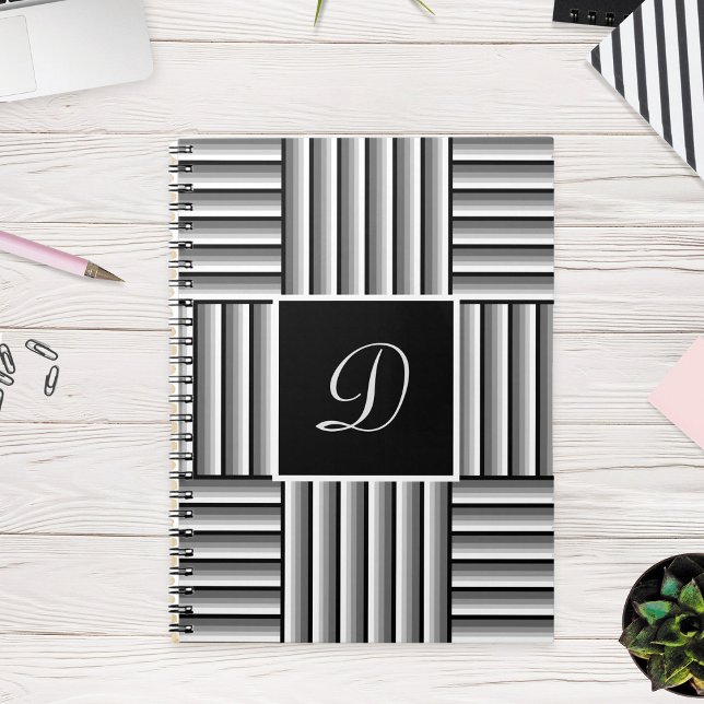 Modern stripes in black, white and gray - Monogram Notebook (Creator Uploaded)