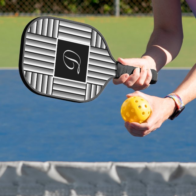 Modern stripes in black, white and gray - Monogram Pickleball Paddle (Insitu)