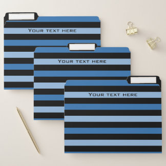 Modern stripes in blue and black with your name file folder