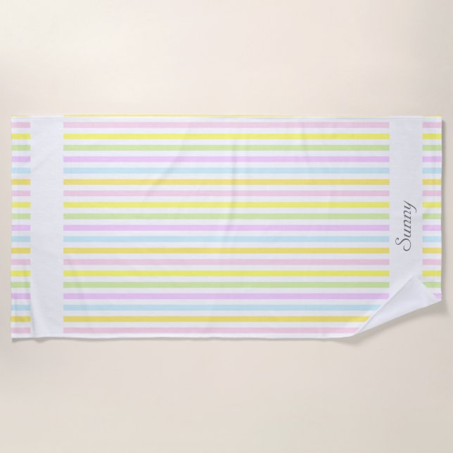 Modern Stripes in Multicolor Pastel Colors Beach Towel (Front)