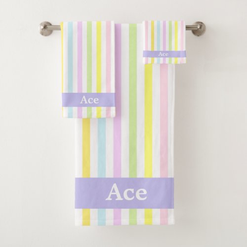 Modern Stripes in Pastel Colors Personalized Bath Towel Set