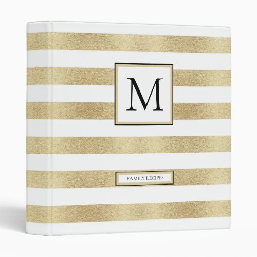 Modern Stripes Initial Monogram Family Recipe  3 R 3 Ring Binder