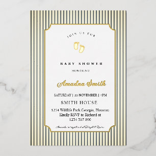 Modern Stripes Little Feet Baby Shower Foil Invitation
