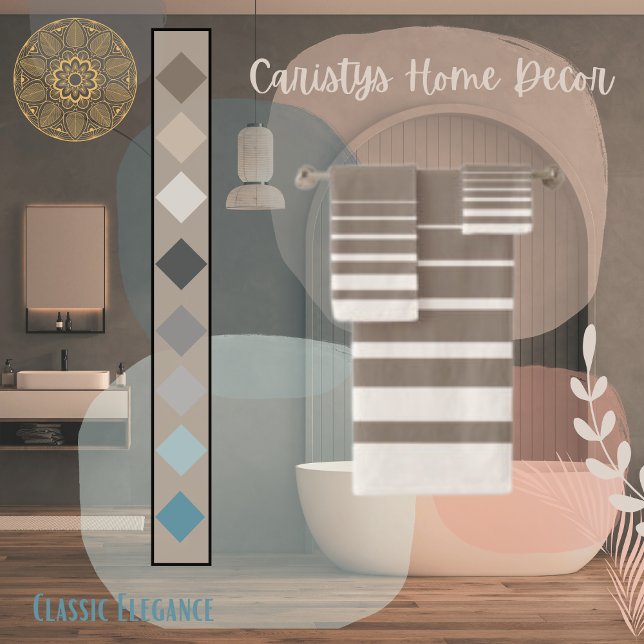 Modern Stripes Mid-tone Brown and Buttercream  Bath Towel Set (Creator Uploaded)