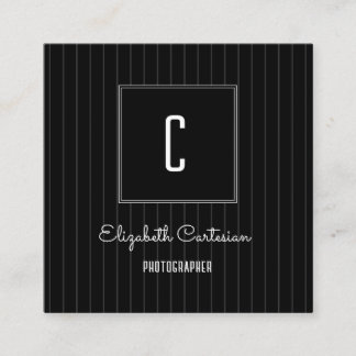 Modern Stripes Monogram | Black Business Card