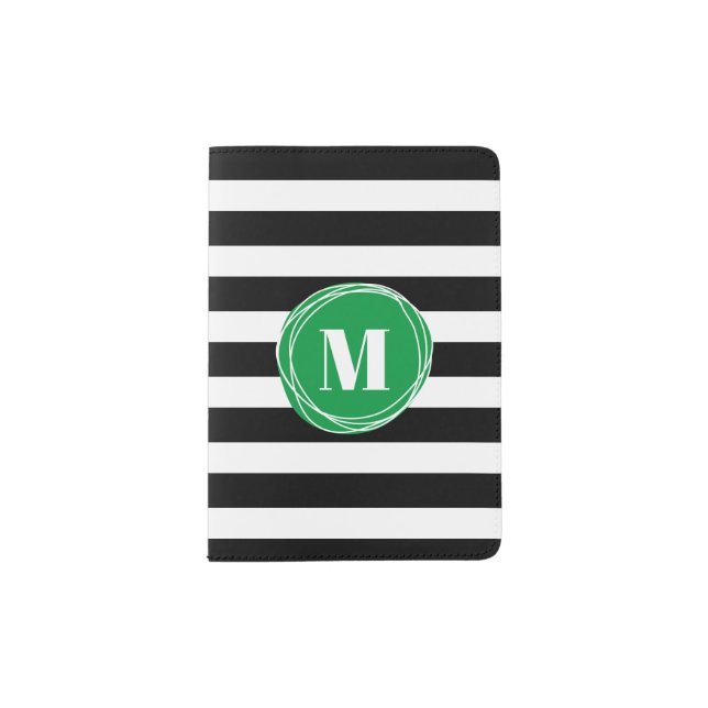 Modern Stripes & Monogram Passport Holder (Front)