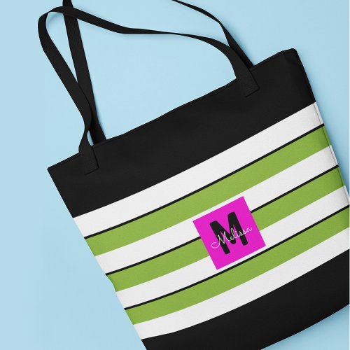 Modern Stripes Monogram Tote Bag