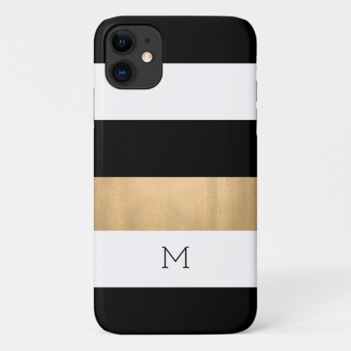Modern Stripes Monogrammed iPhone 11 Case