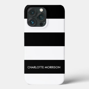 Modern stripes name monogram black and white iPhone 13 pro case