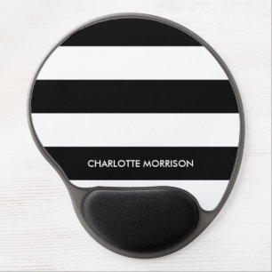 Modern stripes name monogram black and white gel mouse pad