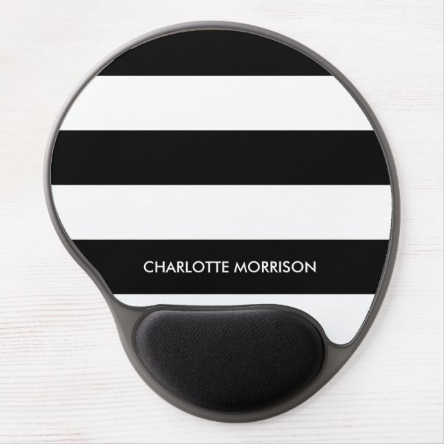 Modern stripes name monogram black and white gel mouse pad (Front)