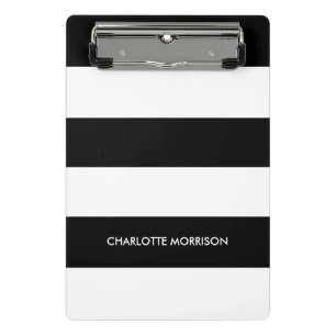 Modern stripes name monogram black and white mini clipboard