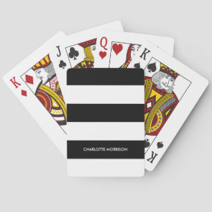 Modern stripes name monogram black and white poker cards