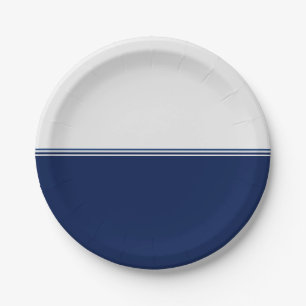 Modern Stripes Navy Blue Custom Paper Plates