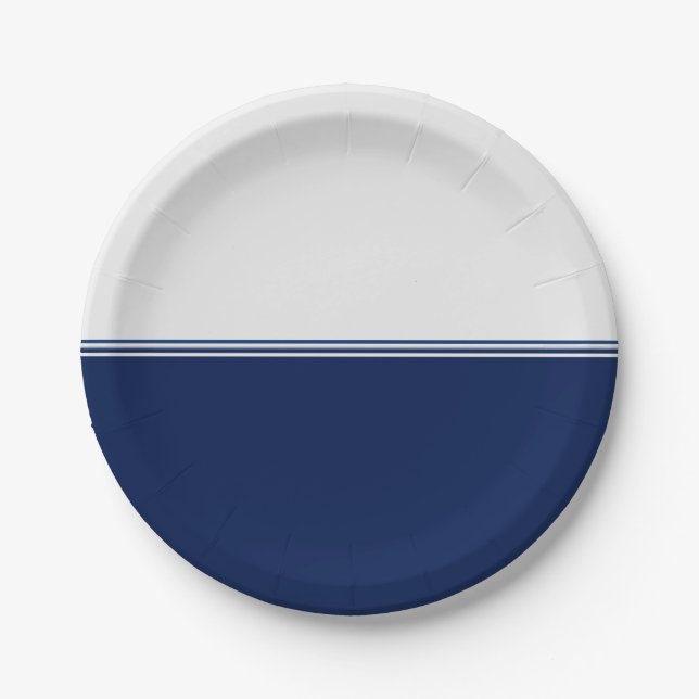 Modern Stripes Navy Blue Custom Paper Plates (Front)