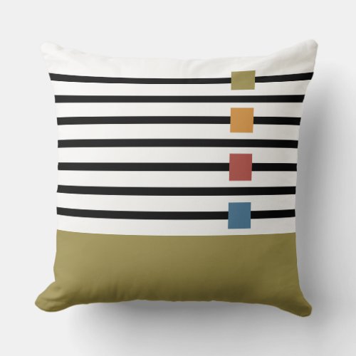 Modern Stripes Olive Green Color Block Throw Pillow