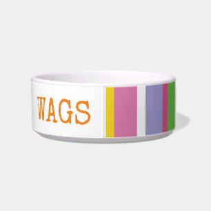 Modern Stripes Pattern Bright Hip Pet NAME Fun Bowl