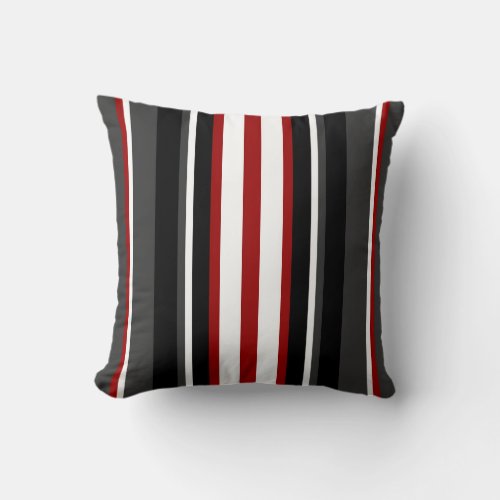 Modern Stripes Pattern  on BlackWhiteGrayRed Throw Pillow