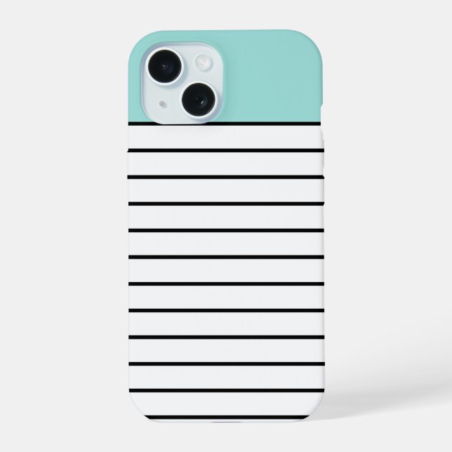 Modern Stripes Pattern Turquoise Black Chic Iphone Case (Back)