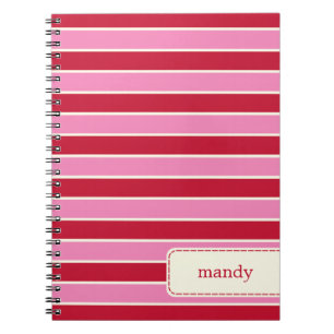 Modern Stripes Personalized Notebook - Red/Pink