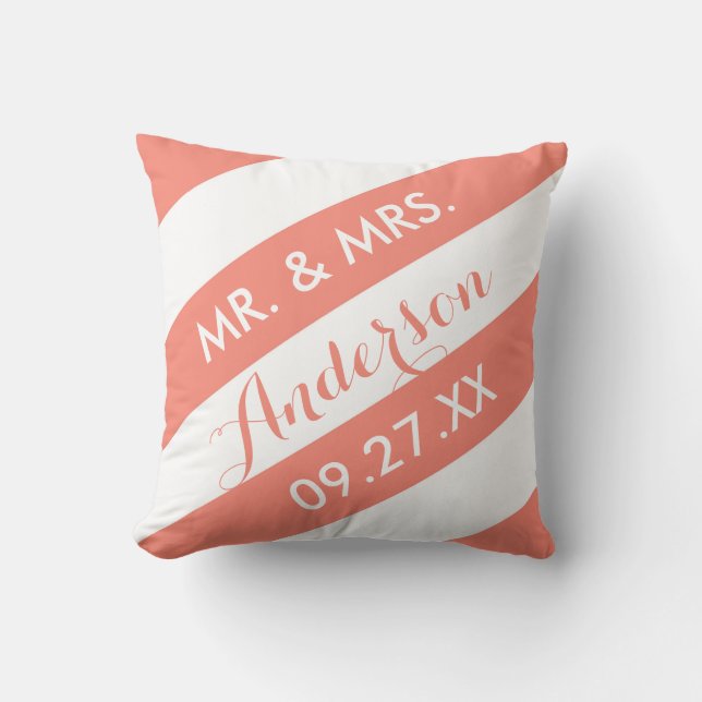 Modern Stripes Personalized Throw Pillow / Coral (Front)