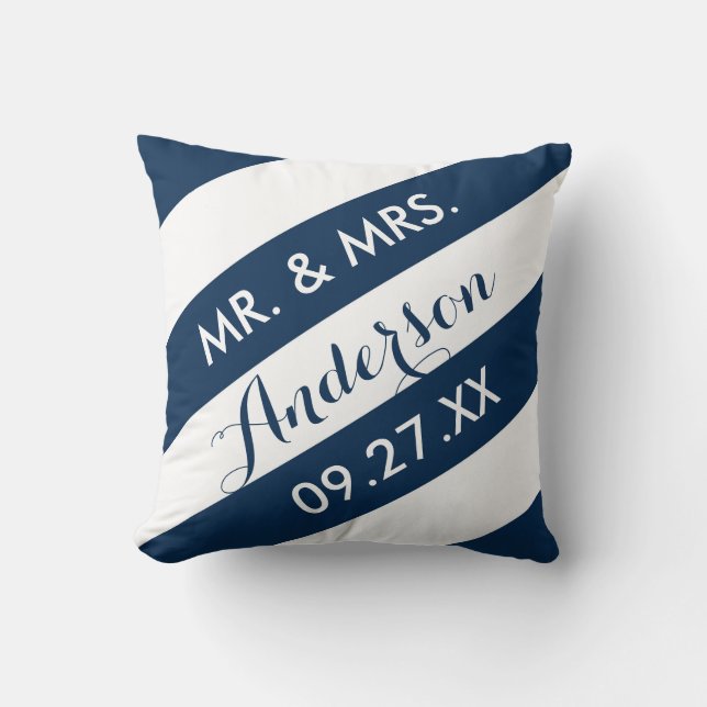 Modern Stripes Personalized Throw Pillow / Navy (Front)