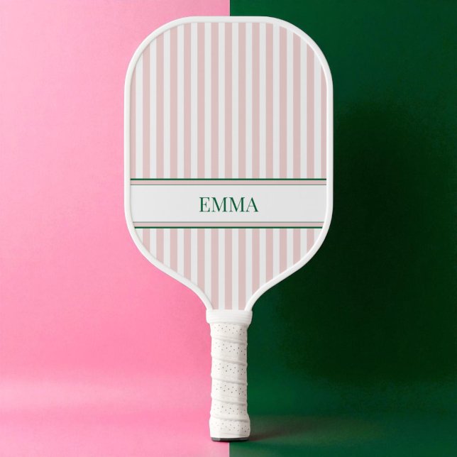 Modern Stripes Pink and Green Personalized Name Pickleball Paddle (Modern Stripes Pink and Green Personalized Name Pickleball Paddle)