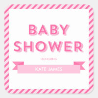 Modern Stripes Pink Baby Shower Square Sticker