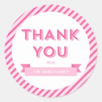 Modern Stripes Pink Baby Shower Thank You Classic Round Sticker