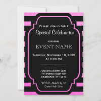 Modern Stripes Pink Black Invitation