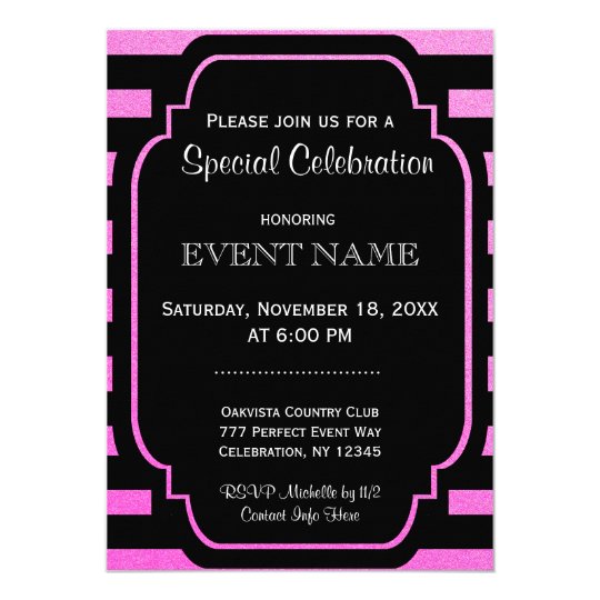 Modern Stripes Pink Black Invitation