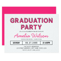Modern Stripes Pink Graduation Party Card