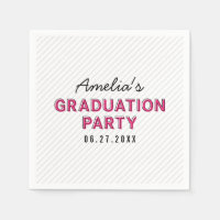 Modern Stripes Pink Graduation Party Napkin