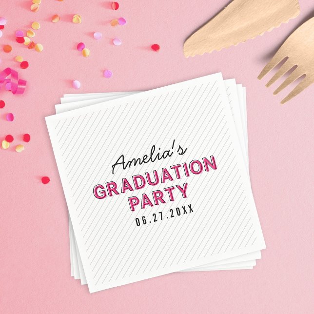 Modern Stripes Pink Graduation Party Napkins (Creator Uploaded)