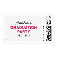 Modern Stripes Pink Graduation Party Postage