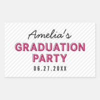 Modern Stripes Pink Graduation Party Rectangular Sticker