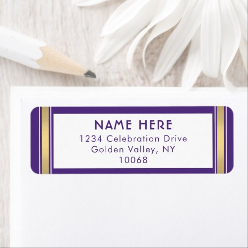 Modern Stripes Purple Gold  White Return Address Label