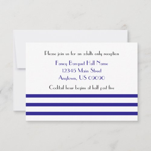 Modern Stripes Reception Cards (Navy Blue) Personalized Invite