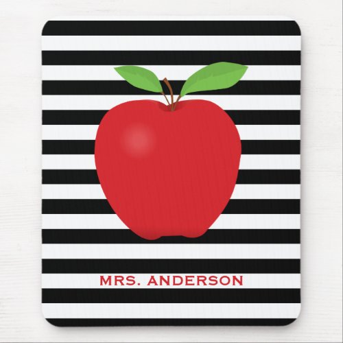 Modern Stripes Red Apple Teacher Mouse Pad