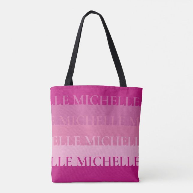 Modern Stripes Repeated Name Tote in Pink Bag (Back)