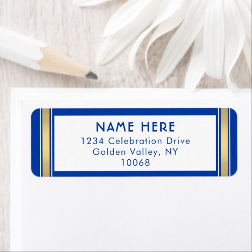 Modern Stripes Royal Blue and Gold Return Address Label