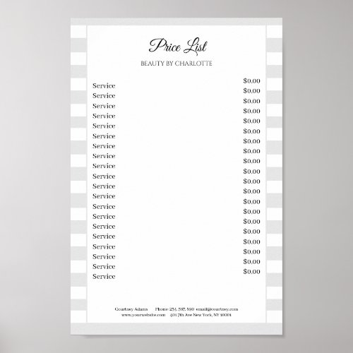 Modern Stripes Salon Price List Poster